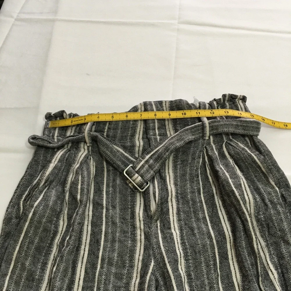 Banana Republic Wide Leg Pants Women 6 Black White Striped Linen Blend Belted
